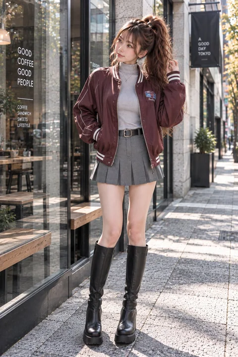 秋季街头风日本女性咖啡馆外拍