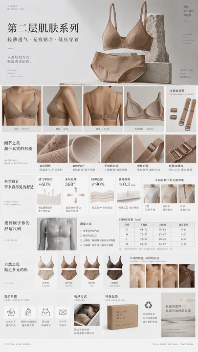 极简主义摩卡色网纱内衣技术型产品海报