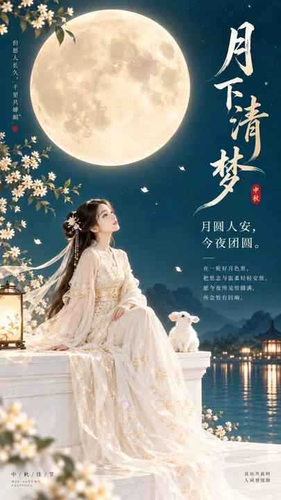 东方禅意极简中秋梦感封面海报
