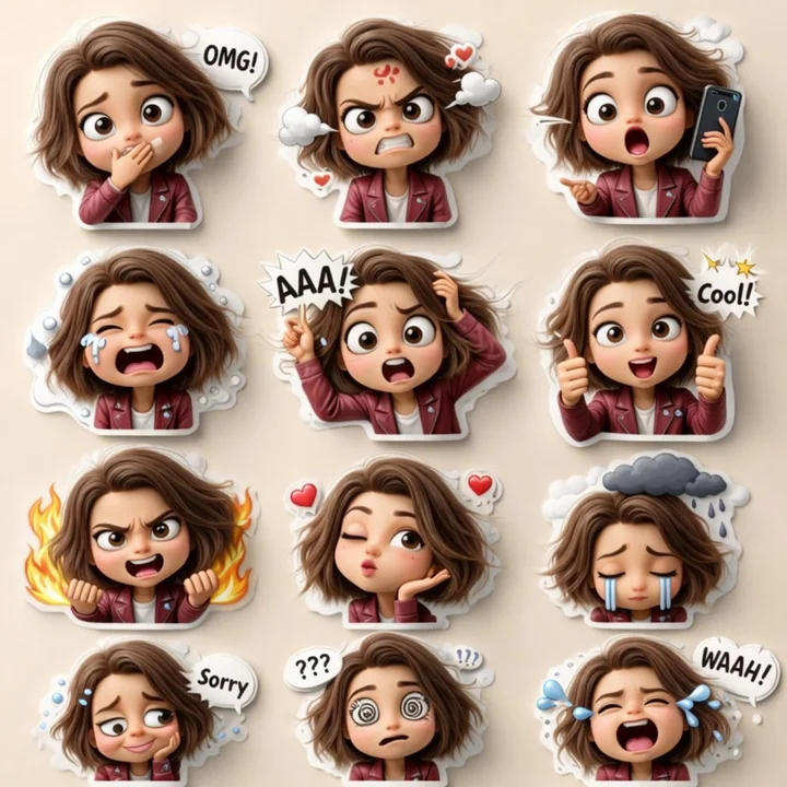 皮克斯风格红衣少女3D表情包贴纸