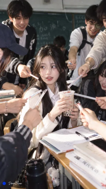 大学课室西西里式递吸管班花奶茶