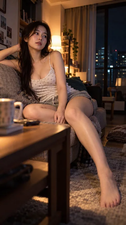 亚裔女性深夜居家生活写实抓拍