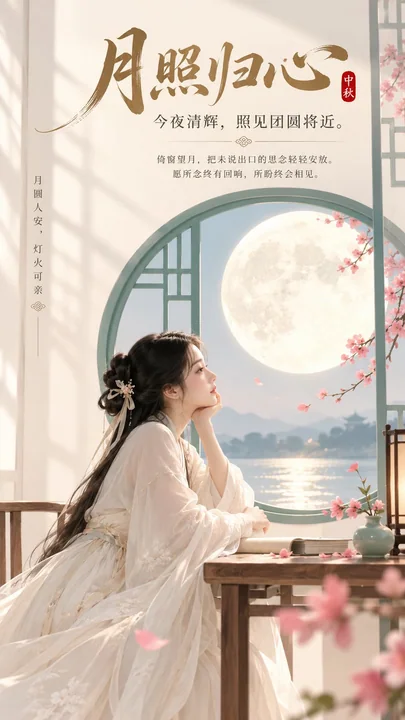 东方禅意极简中秋女性向封面海报