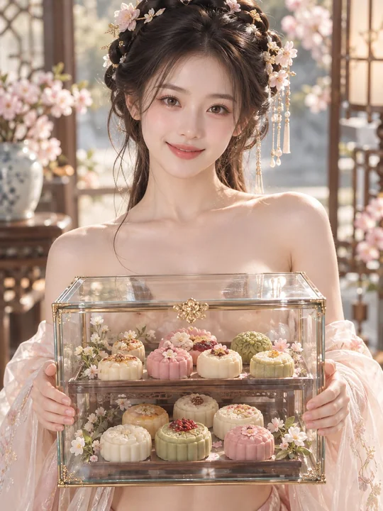 古风可爱少女手持透明玻璃盒宣传照