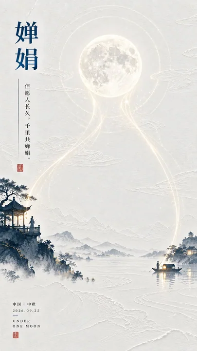 东方诗意月影流光留白海报设计