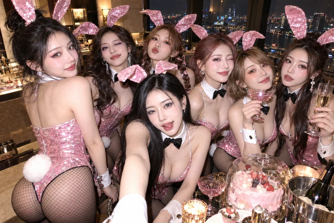 精品酒店高层之夜粉色兔女郎派对快照