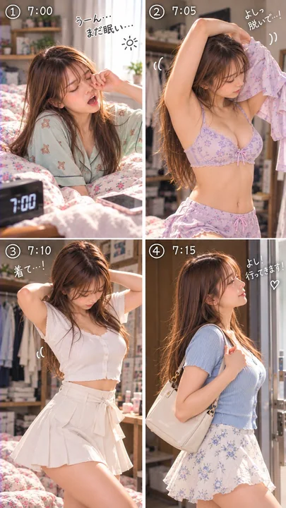 25岁日本女性晨间换装照片级四格