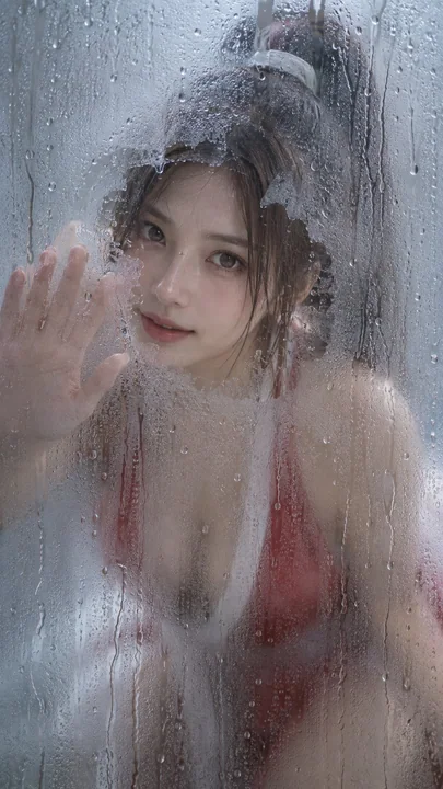 雾面玻璃后的真人角色摄影