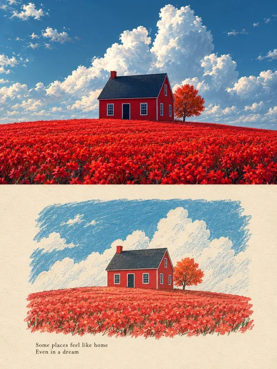 真实照片与简约插画组合记忆卡