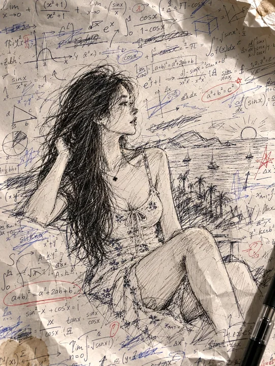 随性简笔插画风格草稿纸涂鸦人物