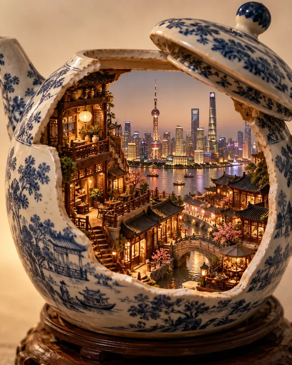 微缩建筑世界物体转化摄影提示词