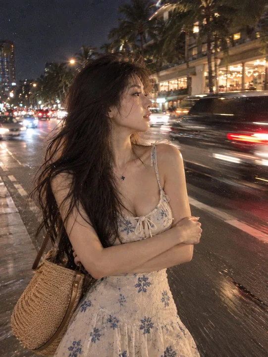 随性夜晚胶片风街拍人像