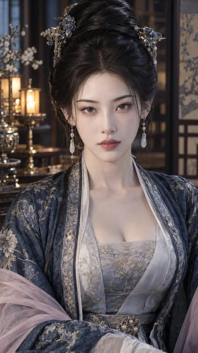 古风电影感黛蓝贵女清冷美妆
