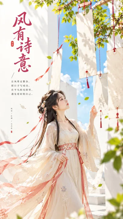 东方禅意极简古风女子诗笺封面