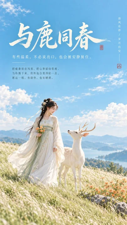 东方禅意简约治愈白鹿女子封面