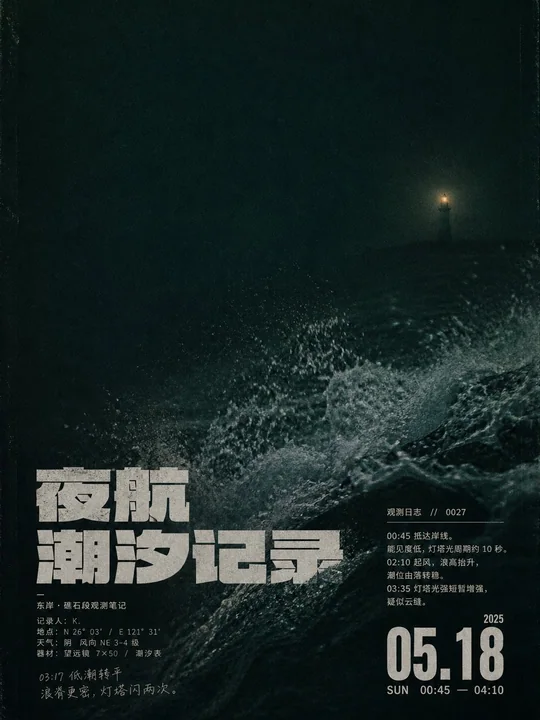 凌晨海岸观测记录海报视觉风格