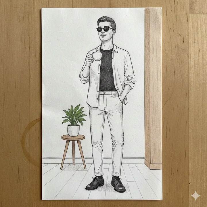 极简空间里的时尚男士手绘素描