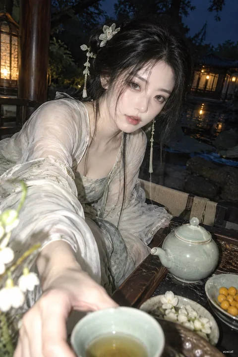 成年真人化新中式宋韵夜间闪光抓拍