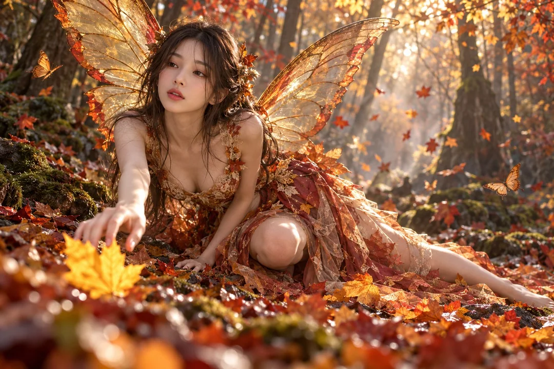 秋季森林空灵仙女精致蕾丝长裙蝴蝶翅膀