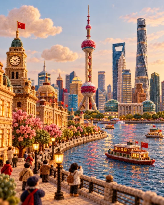针织毛绒微缩景观建筑旅行海报