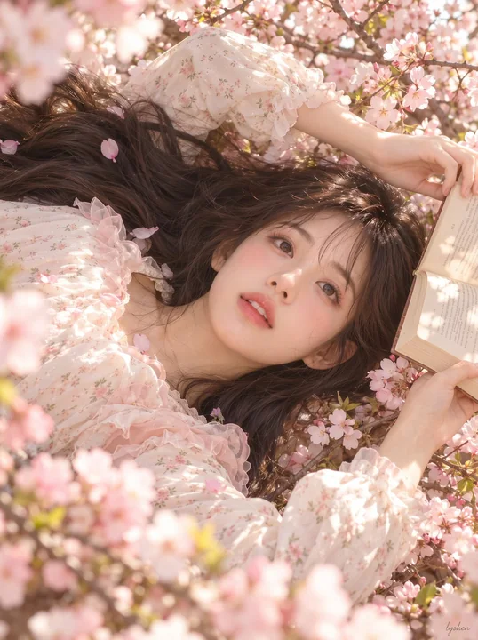 竖幅春日繁花横置构图人像写真