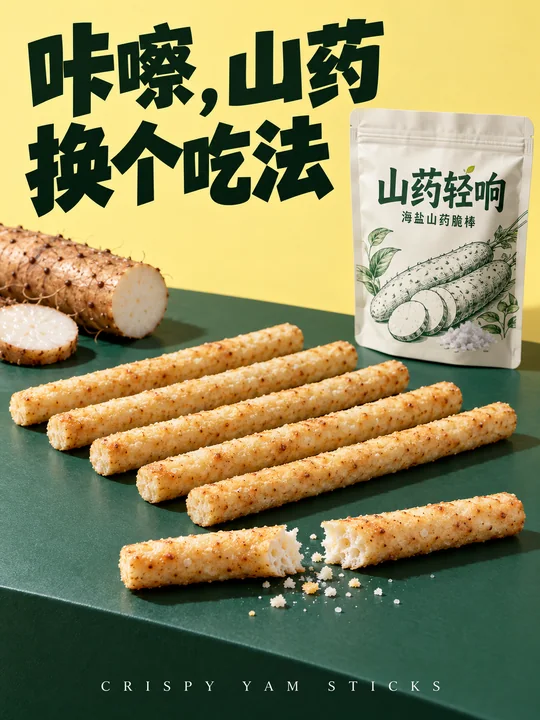 极简主义海报:山药轻响脆棒写实摄影