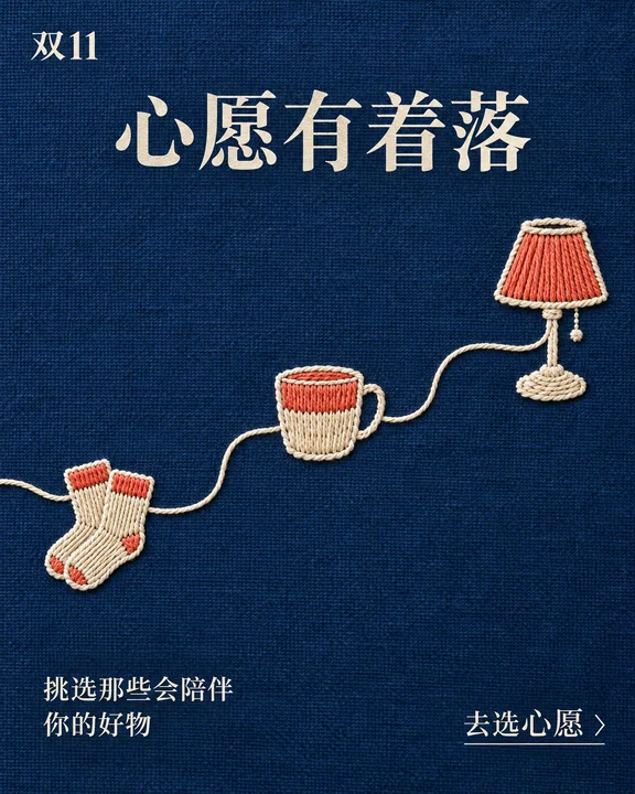 治愈系手作刺绣双十一生活美学海报