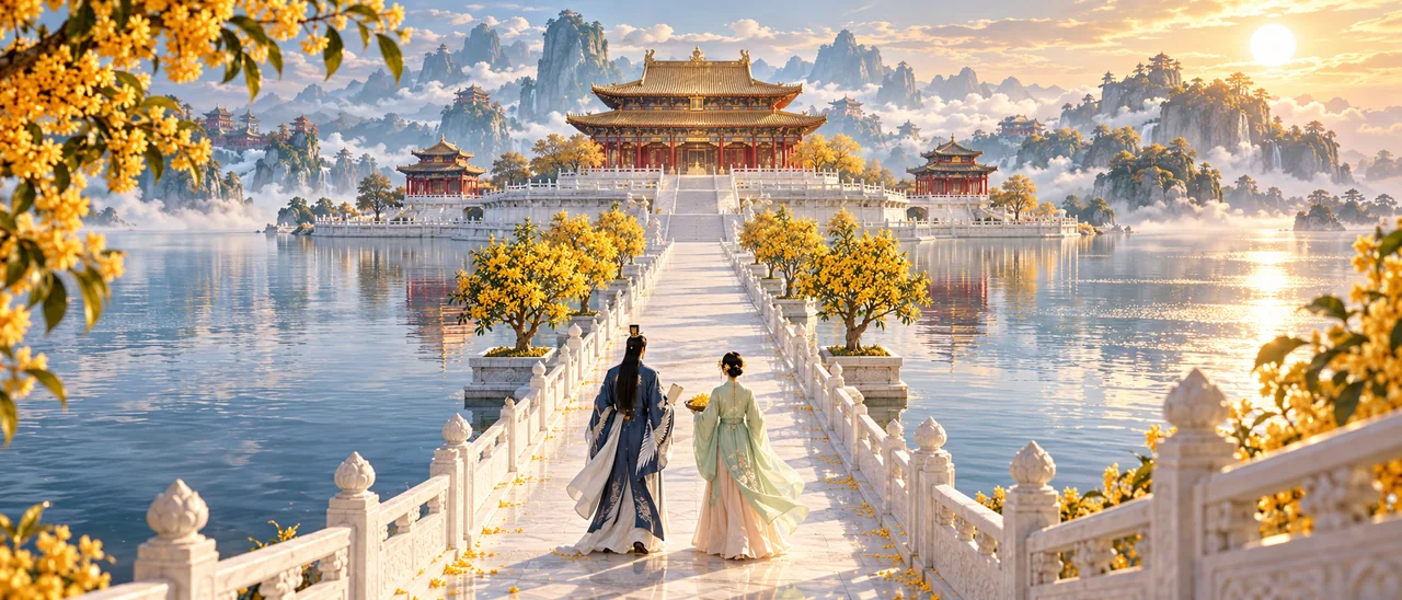 金桂长堤秋宫远景:仙气缭绕的东方美学