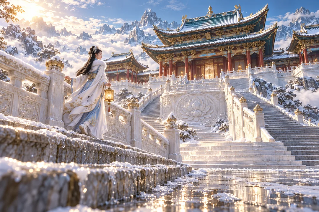 玉京雪阶云上初融仙宫大景