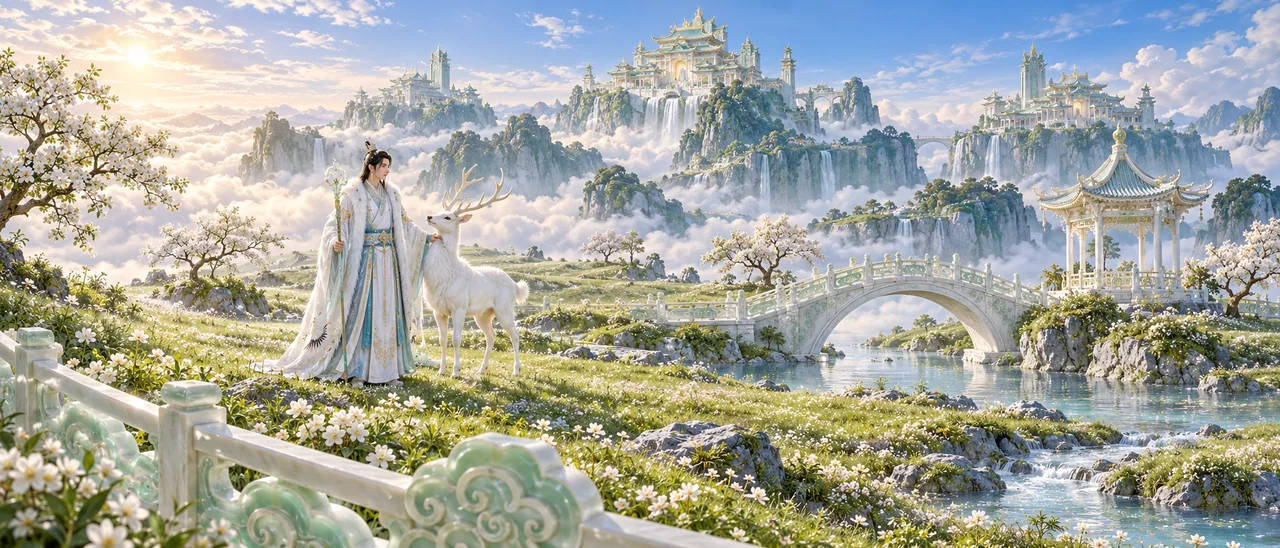 白鹿云原远山天苑东方神话仙境大景