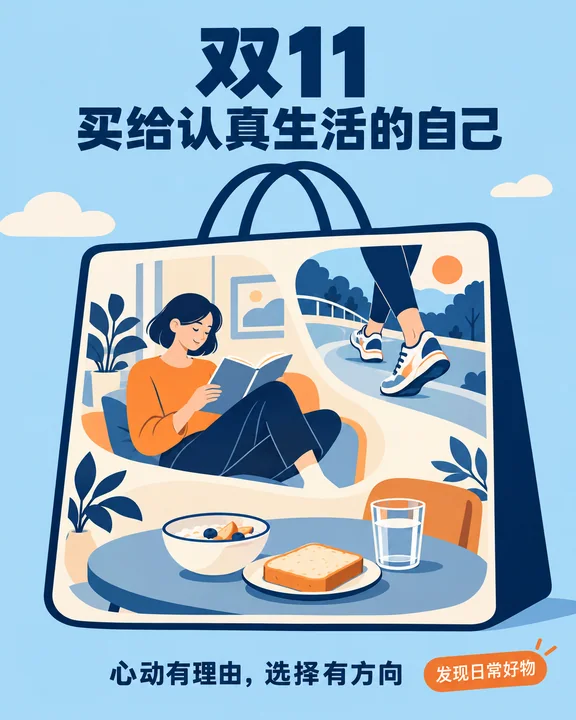 极简矢量插画:双十一生活方式海报