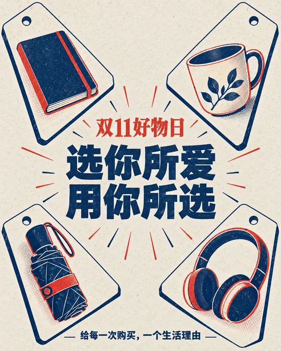 Double 11 Cultural and Creative Lifestyle Essentials: Screen-Printed Poster
