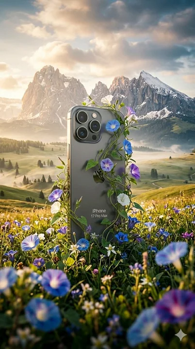 高山草甸鲜花簇拥 iPhone Air 超写实海报