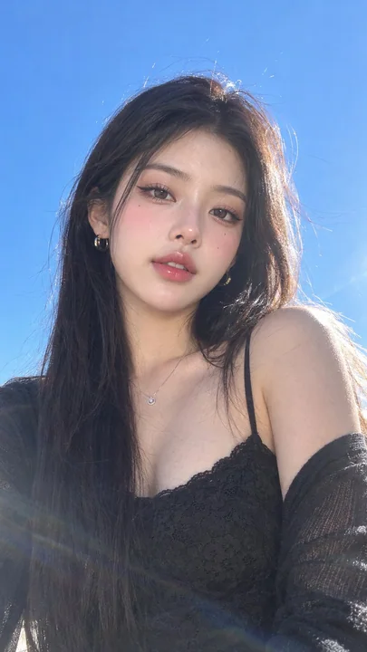 户外蓝天阳光下韩系质感女性人像