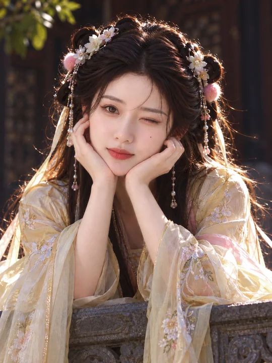 托腮wink古风甜美汉服女子半身人像