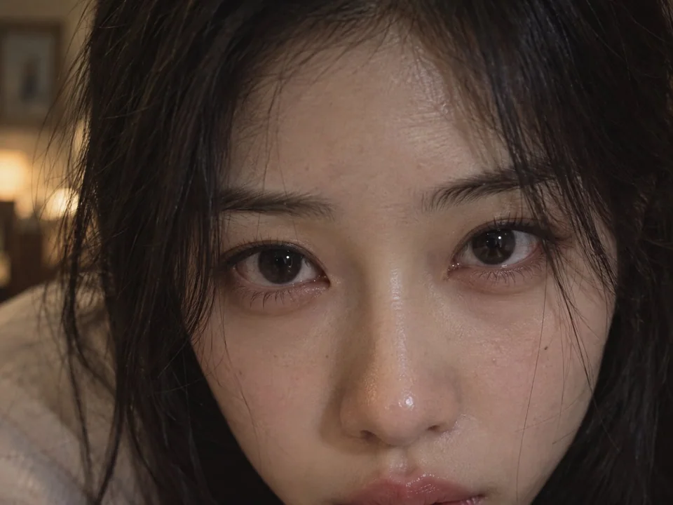 电影质感超近景深情注视东亚女性