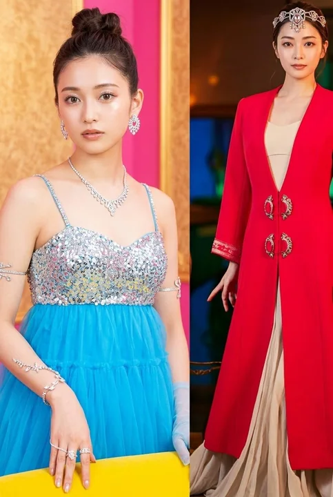 东亚女性高级定制服饰垂直拼贴人像