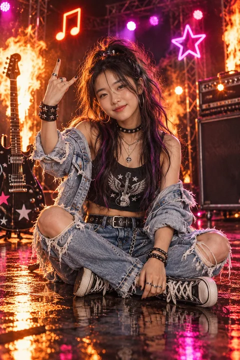 摇滚少女演唱会海报写实风格摄影