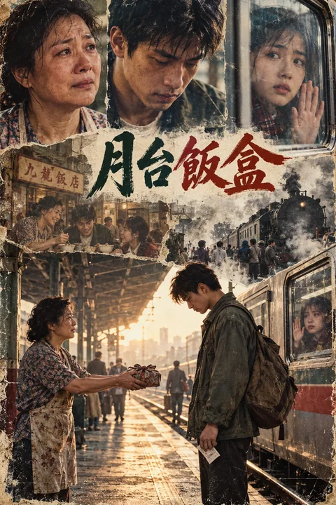 Affiche de départ avec un repas en boîte sur le quai, dans le style nostalgique des films hongkongais