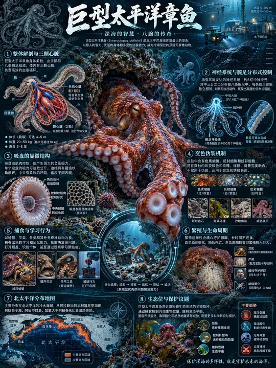 深海科研档案：巨型太平洋章鱼精密解剖图谱
