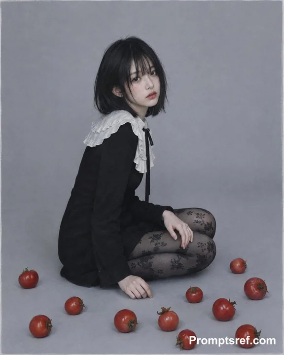 极简日系时尚少女与散落番茄摄影