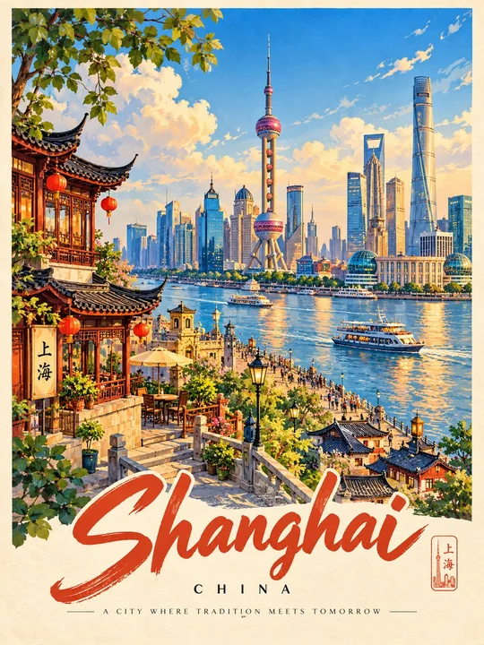 故事书风格复古旅游海报插画