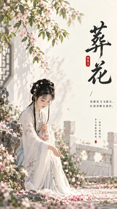 红楼梦林黛玉葬花东方禅意极简封面海报