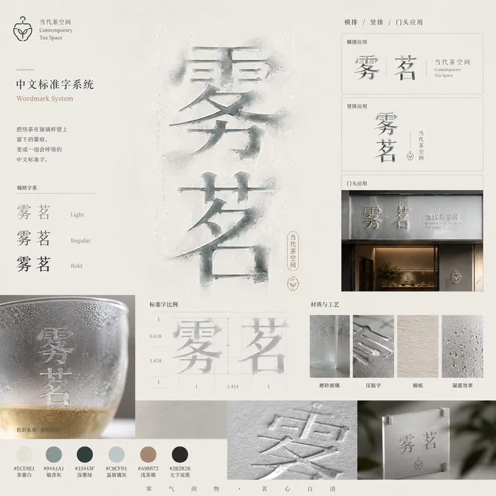 現代の茶空間ブランド提案：茶の霧が凝縮されたような呼吸感あふれる標準字