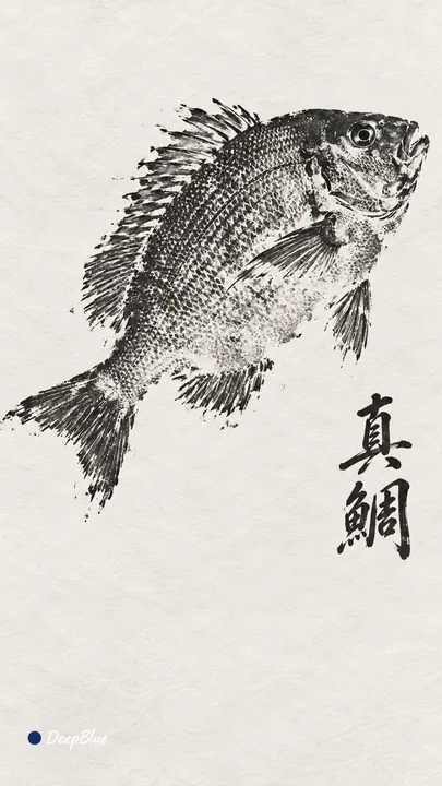 传统日本鱼拓海洋鱼类黑墨拓印