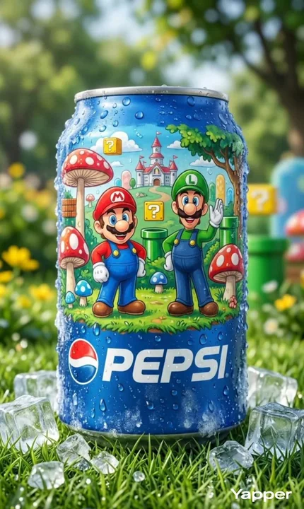 芝生の上の冷涼なマリオコラボペプシコークーラー