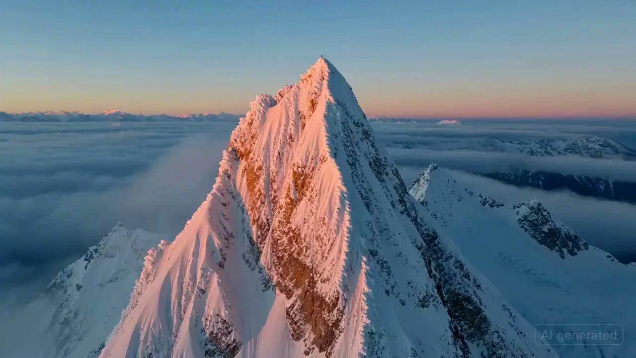Extreme wingsuit flying over the dawn snow peaks and glaciers