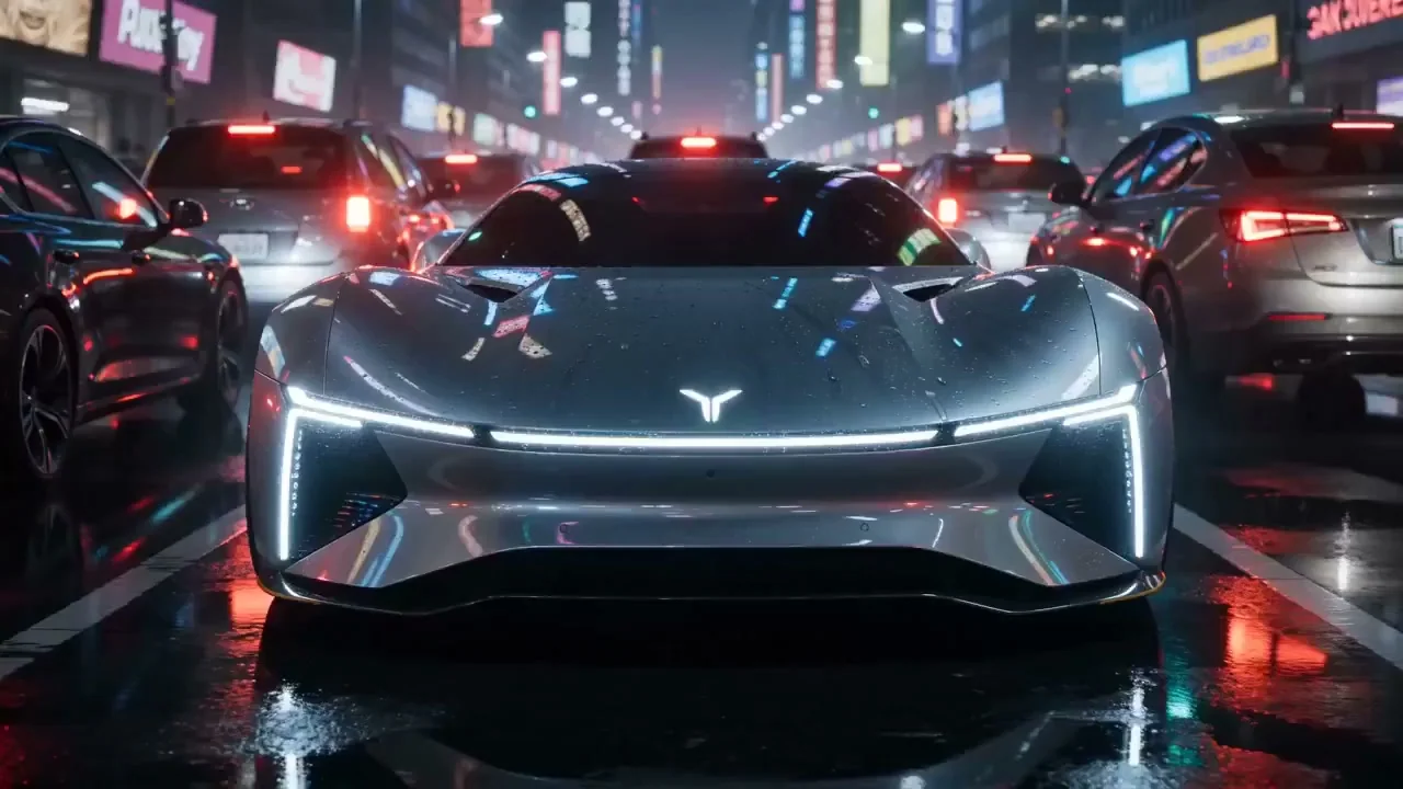 Cyber Rain Night Silver Super Car Vertical Takeoff
