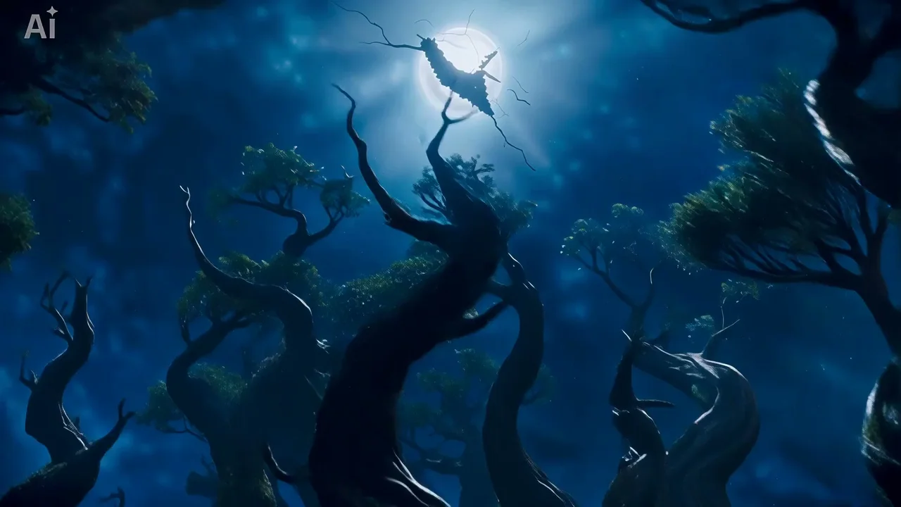 Mysterious Wanderer in the Midnight Mist Forest