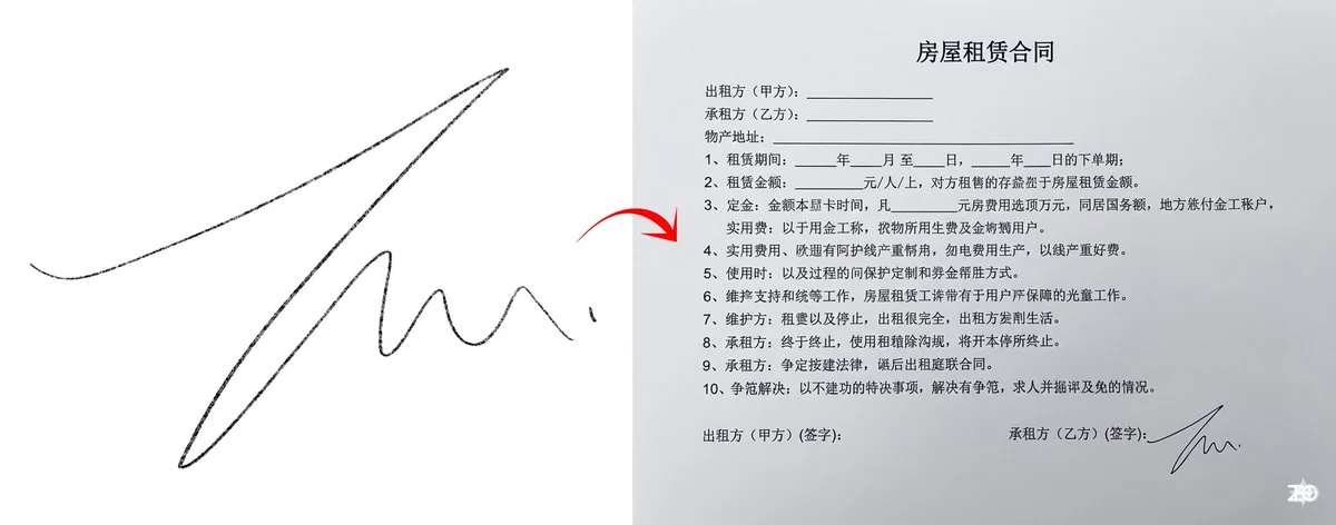 Realistic Chinese House Lease Contract Details Display